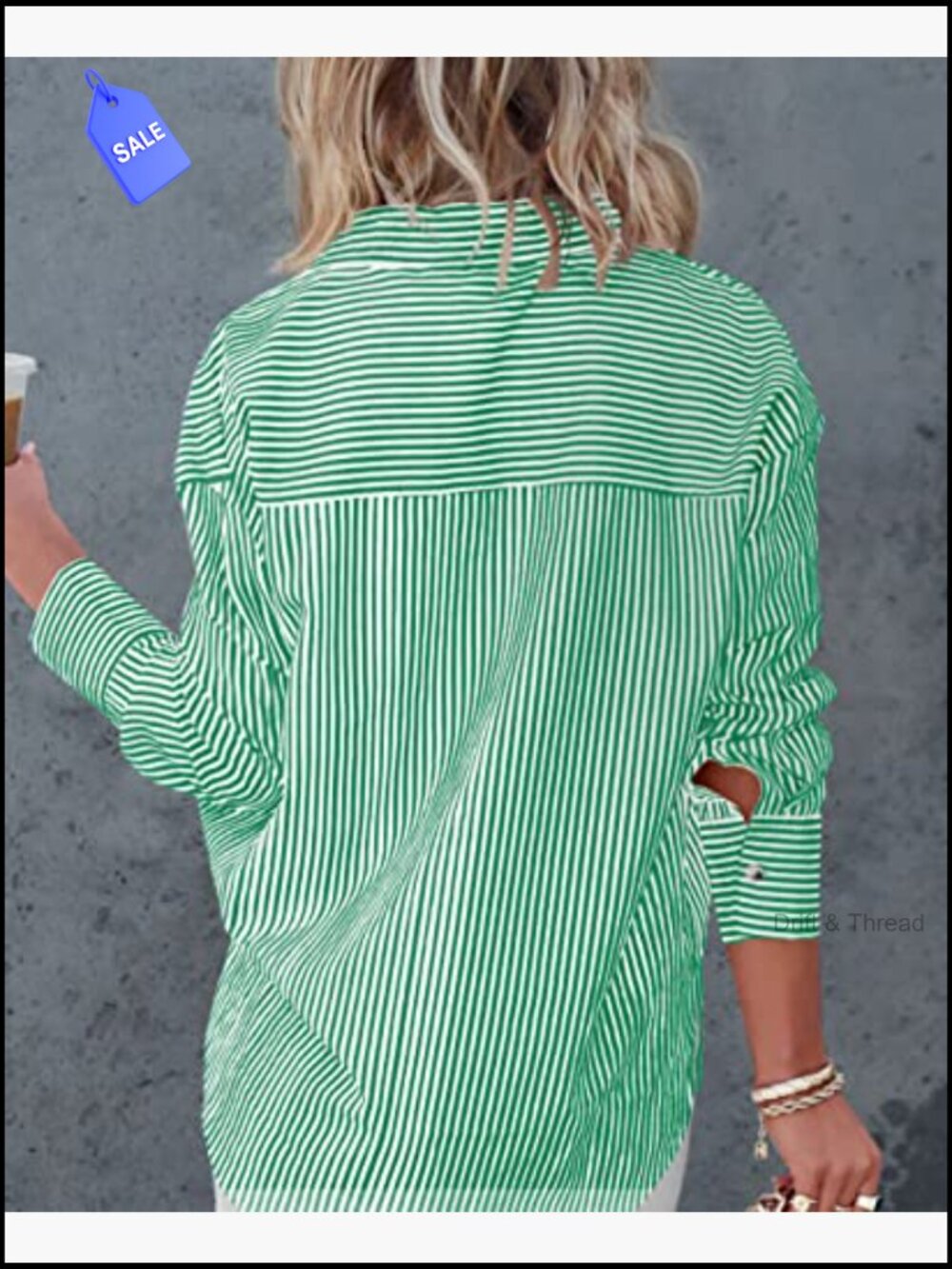Striped Button Down Shirt Long Sleeve Collared Office Work Blouse - Picture 5 of 7